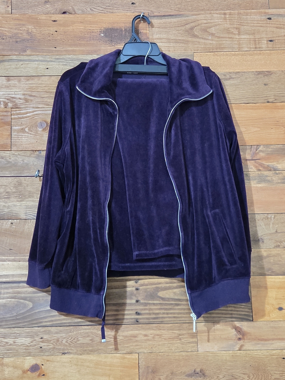 2PC SET Jones New York Sport Deep  Purple Velour Track Jacket Pants 2X  Casual